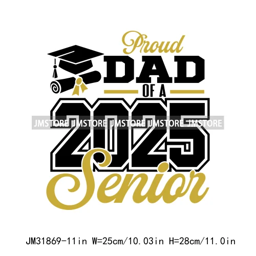 High School Graduation Proud Mom Of Senior 2025 Letters Iron On DTF Heat Transfers Stickers Ready To Press For T-shirts Bags