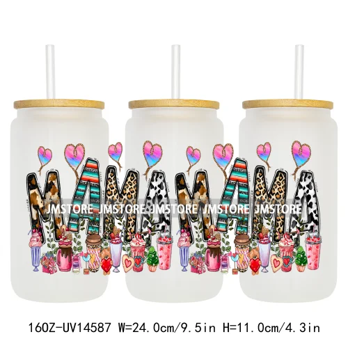 Howdy Western Mama Cowhide UV DTF Wraps Transfer Sticker Selfadhesive Waterproof High Quality For 16OZ Libbey Glass Can Tumbler