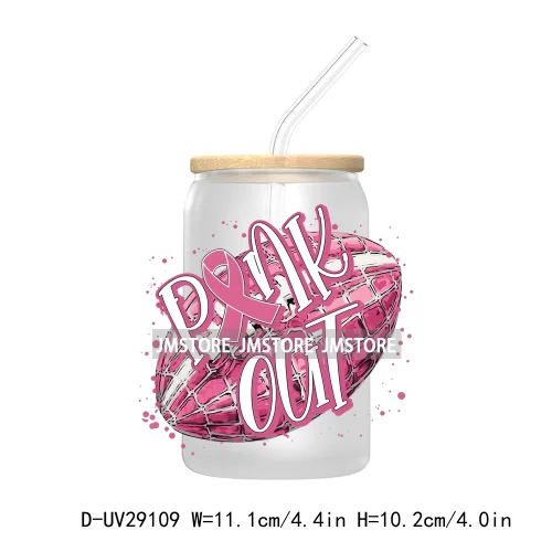 Football Pink Out Breast Cancer Awareness UV DTF Transfer Stickers Decals For Libbey Cold Cups Mugs Tumbler Coquette Bow Ribbon