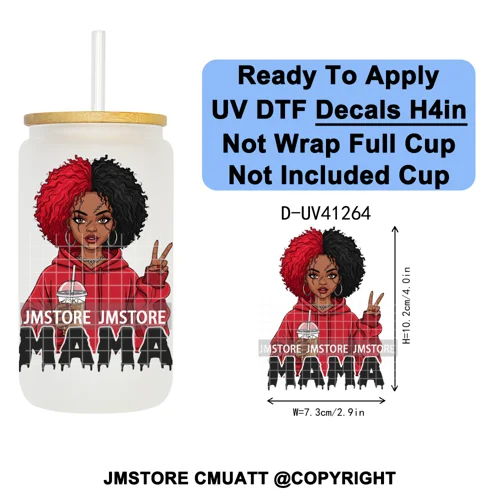 Black Girl Horror Characters Halloween Coffee UV DTF Transfer Sticker Decals Ready To Apply Waterproof For 16OZ Libbey Glass Can