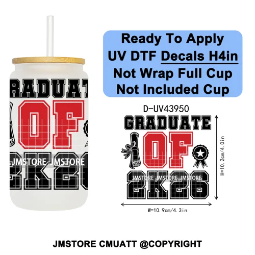 Girly University Graduation 2026 UV DTF Decals Ready To Apply Waterproof Transfer Stickers DIY Crafts For 16OZ Libbey Glass Can