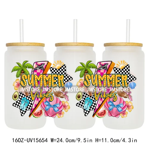 Coquette Bow Florida Softgirl Summer Trip  UV DTF Wraps Transfer Sticker Custom High Quality For 16OZ Libbey Glass Can Tumbler