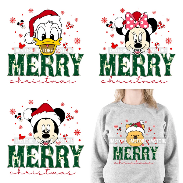 Merry Christmas Cute Cartoon Animal Friends Winter White Festive Vibes Iron On DTF Transfers Stickers Ready To Press For Hoodies