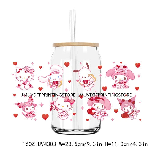 Candy Heart Cartoon Characters Couple UV DTF Sticker For 16OZ Libbey Glass Cup Can Wrap Transfer Sticker Custom Labels DIY Logo