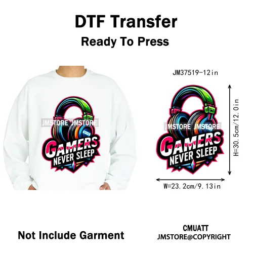 12in Game Zone Time Girl Gamer Squad Hustler Graffiti Game On Over Iron on DTF Transfers Stickers Ready to Press for Hoodies