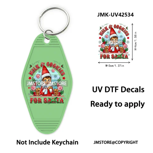 Trendy Christmas Cartoon UV DTF Keychain Wraps Ready To Apply Waterproof High Quality DIY Craft Decals For Hotel Motel Keychain