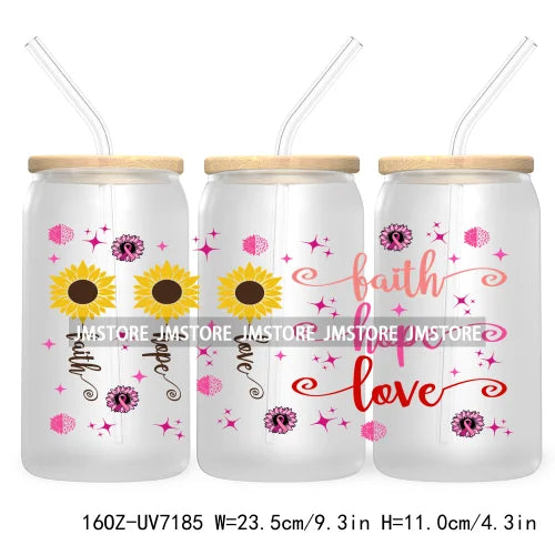 Peace Love Cure Breast Cancer Awareness Pink 16OZ UV DTF Cup Wrap Transfer Stickers For Libbey Glass Can Cups Tumbler October