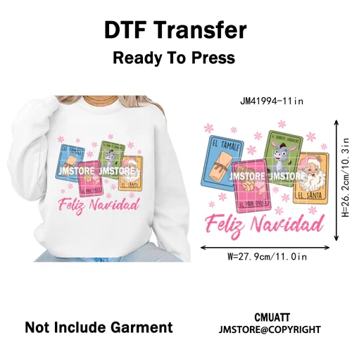 Feliz Navidad Mexican Christmas Concha Santa Latina Holiday Fiesta Iron on DTF Transfers Stickers Ready to Press for T-shirts