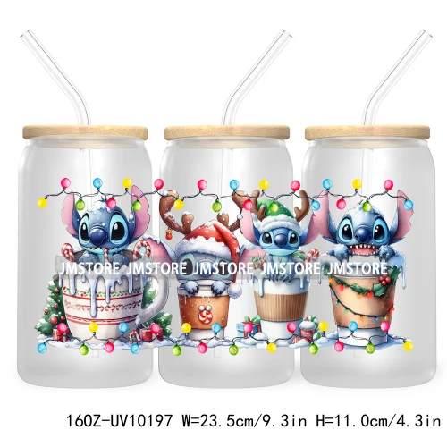 Christmas Lights Cartoon Coffee Cups 16OZ UV DTF Cup Wrap Transfer Stickers Custom Labels Waterproof Logo For Libbey Glass Can