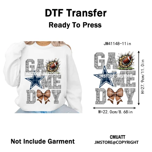 Faux Glitter Leopard Game Day American Football Sport Coquette Iron on Washable DTF Transfer Stickers Ready to Press for Clothes