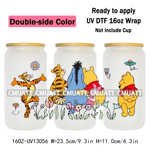 Double Side Color Cartoon Bear UV DTF Cup Wraps For 16oz Libbey Glass Mugs Can Beer DIY Customized Selfadhesive Stickers