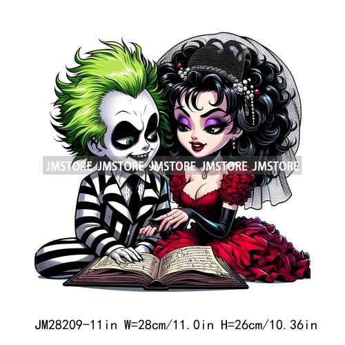 Cartoon Double Trouble Couple Character Halloween Printing Patches Iron On DTF Transfers Stickers Ready To Press For Clothing