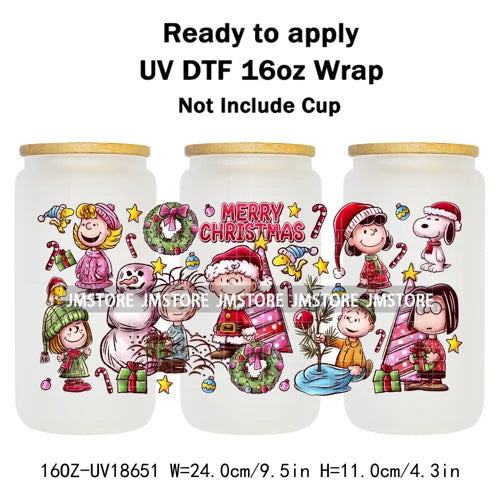 Christmas Movie Characters UV DTF Cup Wrap Ready To Apply Transfer Stickers Waterproof 16OZ Tumbler Wraps For Libbey Glass Can