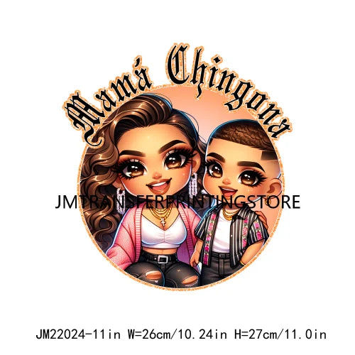 DIY Latina Mama Chingona Chicana Mom Kids Chibi Style Mother's Day Iron On DTF Transfer Stickers Ready To Press For Clothing