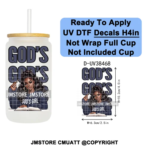 Black Girl Praying Faith Religious Women UV DTF Transfer Stickers Decals Ready To Apply Waterproof For 16OZ Libbey Glass Can Cup