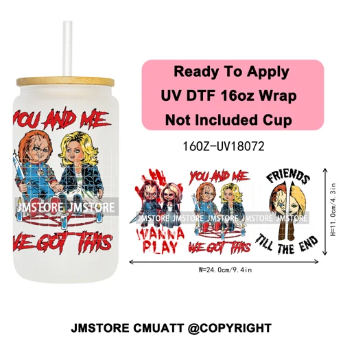 Scary Couple Halloween Villain UV DTF Cup Wrap Ready To Apply Transfer Stickers Durable 16OZ Tumbler Wraps For Libbey Glass Can