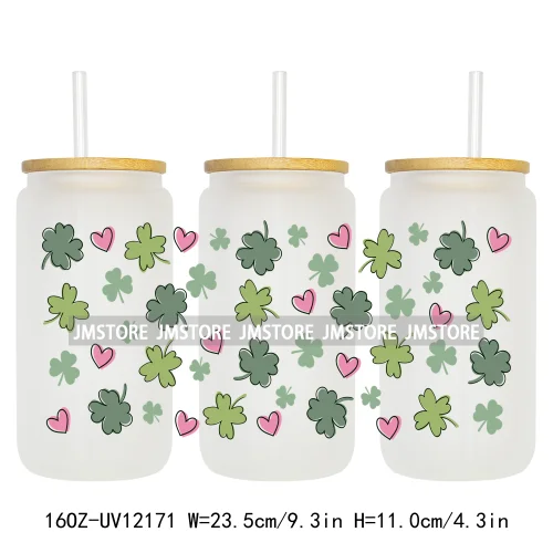 Coquette St Patrick's Day Lucky Shamrock 16OZ UV Cup Wrap DTF Transfer Stickers For Libbey Glass Can Cups Tumbler Custom Prints