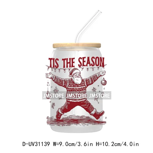 Tis The Season Christmas Santa Cookie UV DTF Transfer Stickers Decals For Libbey Cold Cups Mugs Tumbler Waterproof Book Lovers