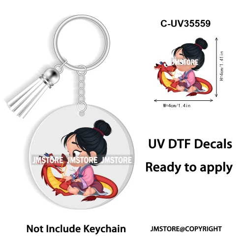 Cartoon Princess In My Villains Era UV DTF Decal Round Keychain Ready To Apply WaterProof Transfer Stickers For Circle Keychain