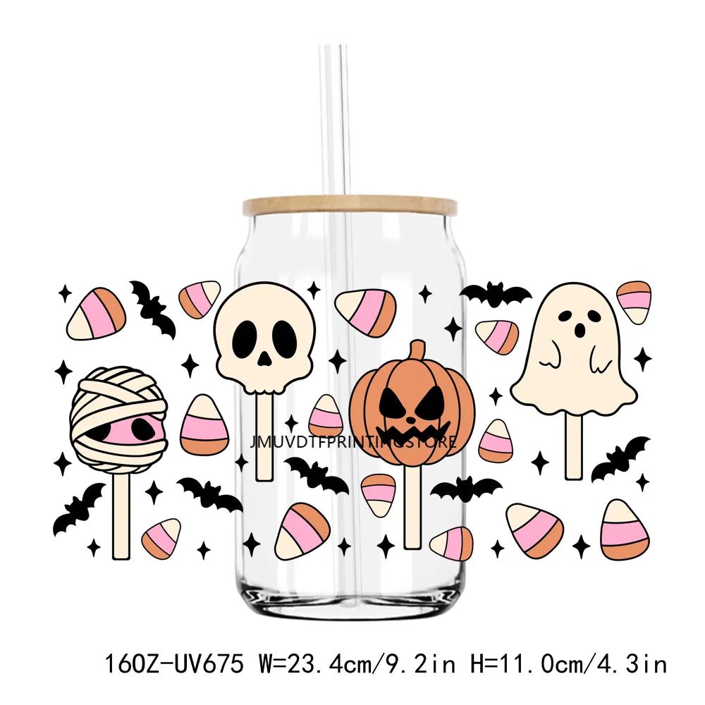 Howdy Pumpkin Halloween 16OZ UV DTF Cup Wrap Transfers Stickers Custom Labels DIY Durable Waterproof Logo For Libbey Glass Can