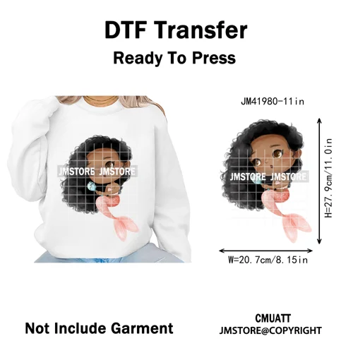 Cute Winter Christmas Girls Baby Mermaid Kids Cartoon Character Iron on DTF Washable Transfers Stickers Ready to Press for Texti