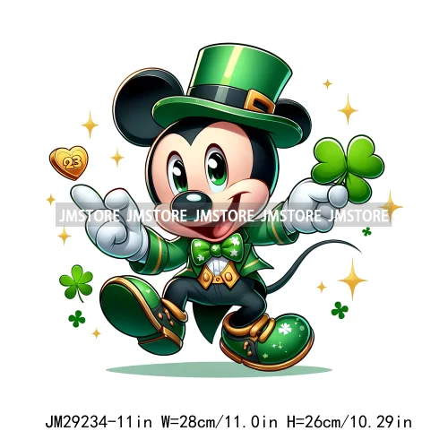 Cute Cartoon Character St Patrick's Irish Day Shamrock Lucky Vibes Iron On DTF Transfers Stickers Ready To Press For Hoodies