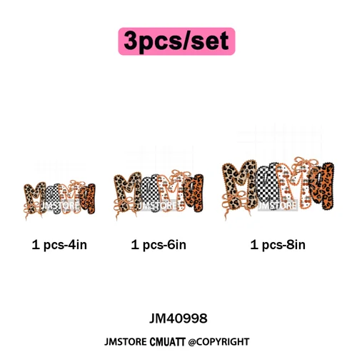 Leopard Checkered Spooky Mama Ghost Halloween Letters Preppy Halloween Iron on DTF Transfer Stickers Ready to Press for T-shirts
