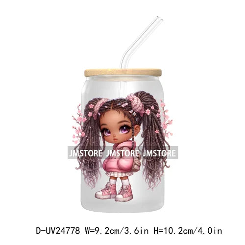 Fashion Chibi Dreadlock Girls UV DTF Transfers Stickers Decals For Libbey Cold Cups Mugs Tumbler Waterproof DIY Craft Black Girl