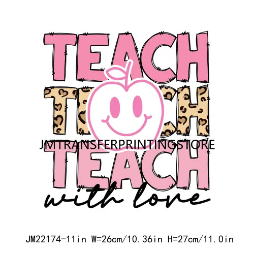 Iron On Teach Love Insprit Print Logos Maestra Heart Pencil Bow Cowgirl Boots Small Town Teacher DTF Transfer Stickers For Shirt