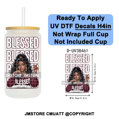 Black Girl Praying Faith Religious Women UV DTF Transfer Stickers Decals Ready To Apply Waterproof For 16OZ Libbey Glass Can Cup