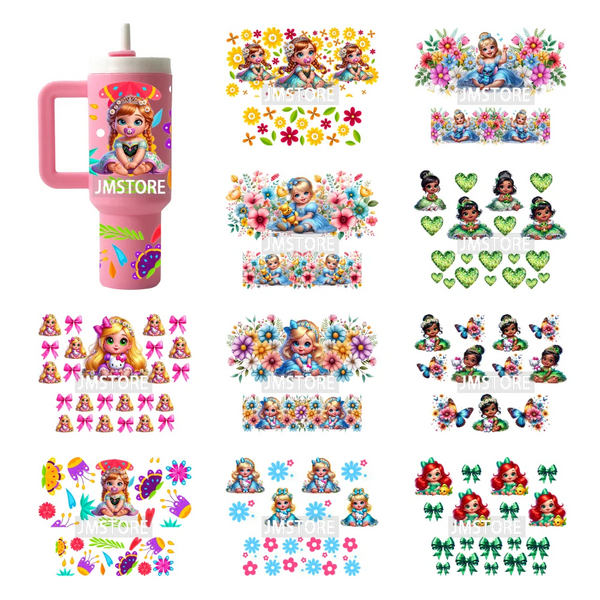 Baby Princess Butterfly Coquette Bow UV DTF Mini Tumbler Keychain Wraps Ready To Apply Transfer Stickers Prints Waterproof Decal