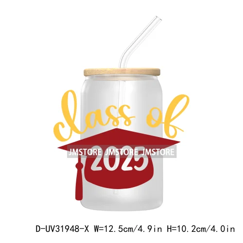 Senior 2025 College Grad UV Sticker Decals For Libbey Cold Cups Mugs Tumbler Transfer Stickers Waterproof Labels Graduation Cap