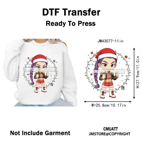 Kpop Christmas Santa Boys Girls Band Cartoon Demon Characters Iron on Washable DTF Transfers Stickers Ready to Press for Clothes