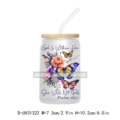 Christian Bible Verse UV DTF Transfer Stickers Decals For Libbey Cold Cups Mugs Tumbler Waterproof Custom Jesus Cross Flowers