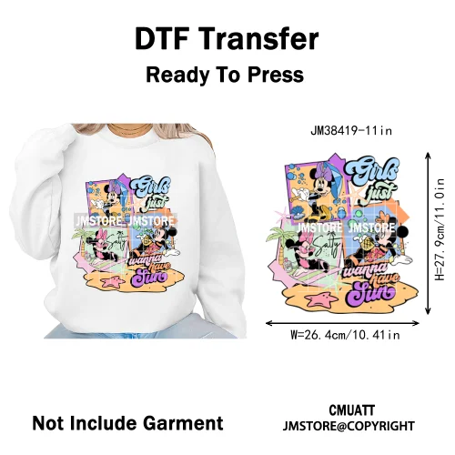 Funny Shells Coquette Bow Summer Salty Vibes Cartoon Printing Designs Iron On DTF Transfer Stickers Ready To Press T-shirts Bags