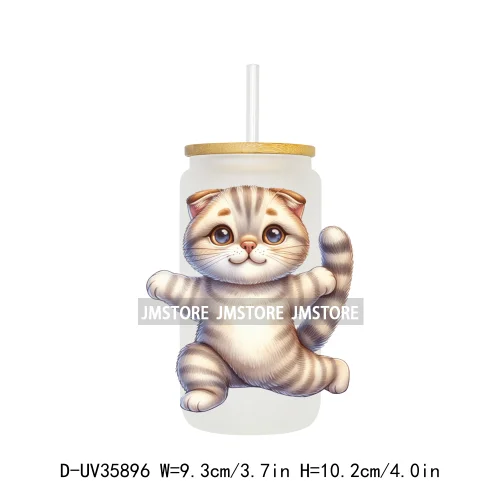 Cute Chubby Yoga Cats Animals UV DTF Transfer Stickers Decals Ready To Apply Waterproof For 16OZ Libbey Glass Can Cups Tumbler
