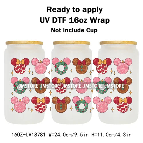Merry Christmas Cartoon Mouse Cookies UV DTF Stickers Ready To Apply Cup Wrap Durable Custom Logo DIY Craft For Libbey Can Glass