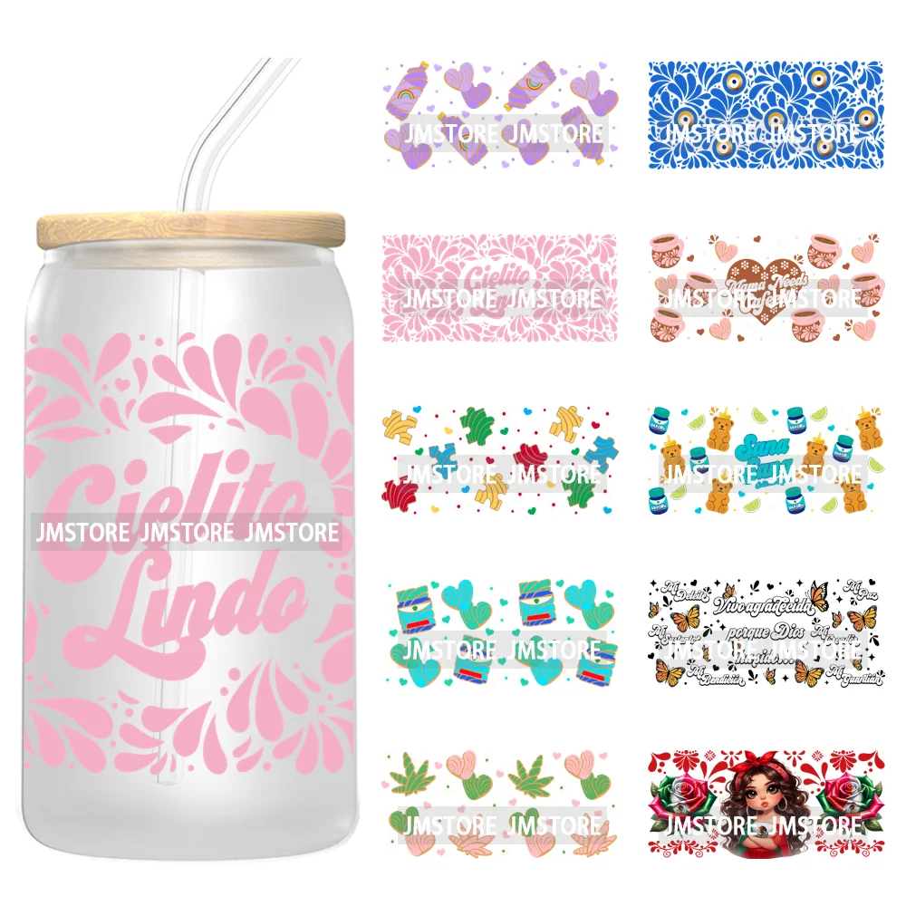 Mexican Talavera Latina Culture 16OZ UV DTF Cup Wraps Ready To Apply Waterproof Transfer Stickers For Libbey Glass Can Tumbler