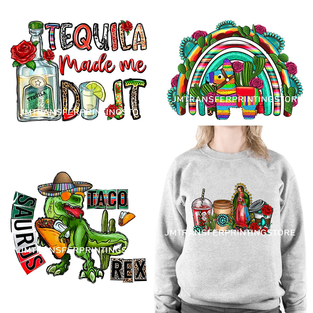 Colorful Mexican Pinata Latina Cinco De Mayo Festival Logos Iron On Fiesta Tacos Tequila DTF Transfer Stickers For Clothing