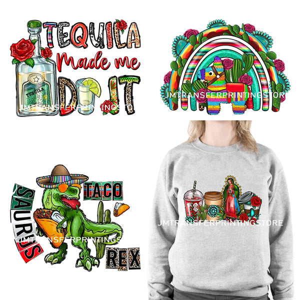 Colorful Mexican Pinata Latina Cinco De Mayo Festival Logos Iron On Fiesta Tacos Tequila DTF Transfer Stickers For Clothing