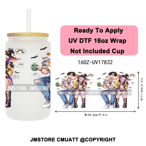 Kpop Movie Demon Hunters Boo Halloween Pumpkin Party 16OZ UV DTF Cup Wraps Ready To Apply Transfer Stickers For Libbey Glass Can