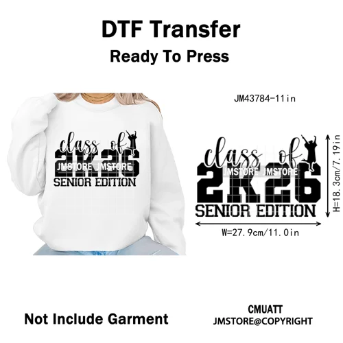 Class of 2026 High School Senior Edition Graduate Season Iron on Washable DTF Heat Transfer Stickers Ready to Press for Clothing