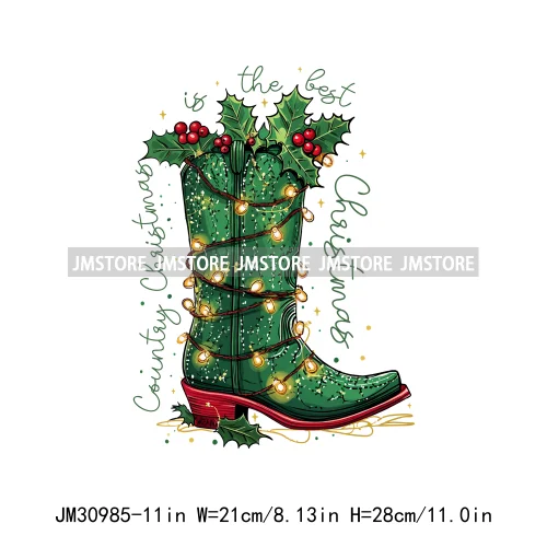 Howdy Christmas Cheer Vibes Coquette Western Country Cowgirl Boots Iron On DTF Transfer Stickers Ready To Press For Clothes Bags