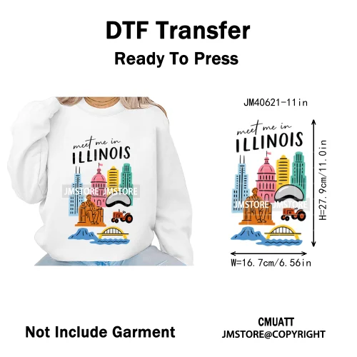 Retro American Citycape Scenery Badge States Lover Designs Iron on DTF Washable Transfers Stickers Ready to Press for Clothing