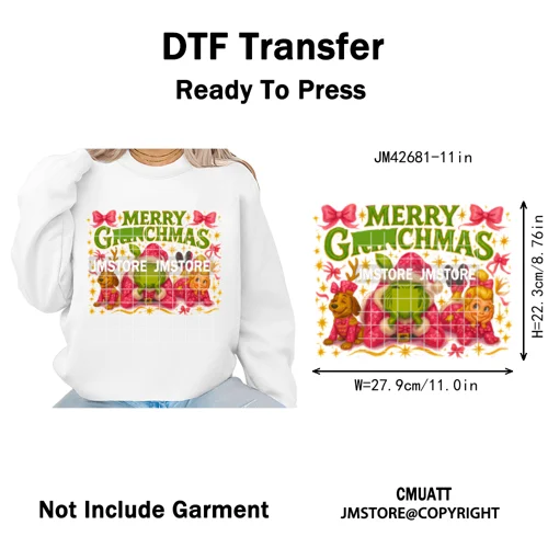 Ho Ho Ho Christmas Coquette Gifts Santa Cartoon Characters Iron on DTF Washable Transfers Stickers Ready to Press for Clothing