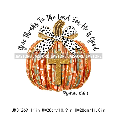 Thanksgiving Coquette Bow Pumpkin Cute Turkey Quotes Give Thanks Jesus Iron On DTF Transfers Stickers Ready To Press For Shirts