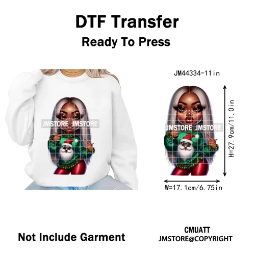 Christmas Stank Face Black Woman Attitude Moody Queen Iron on Washable DTF Heat Transfers Stickers Ready to Press for Clothing