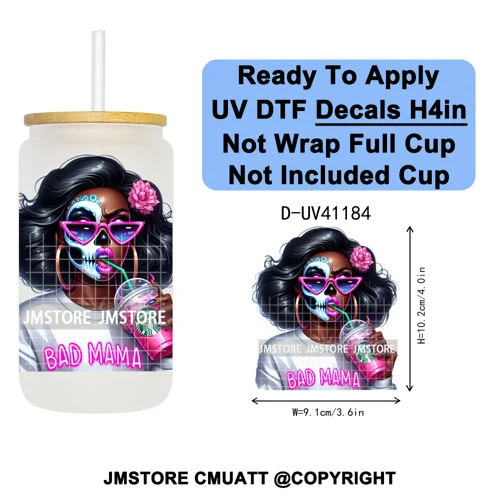 Bad Mama Killers Mom Halloween UV DTF Decals Ready To Apply Waterproof Transfer Stickers DIY Crafts For 16OZ Libbey Glass Can