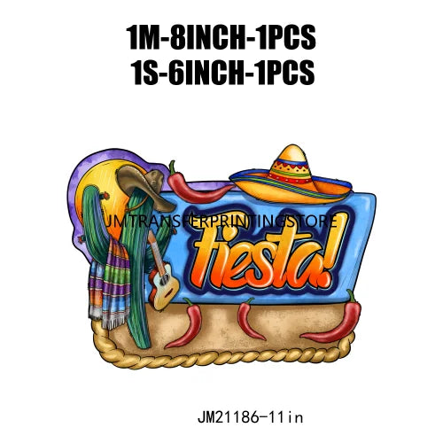 New Let's Fiesta Mexican Happy Cinco De Mayo Iron On DTF Stickers Sombrero Hat Cactus Fiesta Squad Transfer Printing For Hoodies