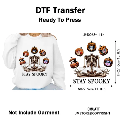 Nightmare on Main Street Pumpkin Spooky Halloween Cartoon Season Iron on DTF Heat Transfers Stickers Ready to Press for Hoodies